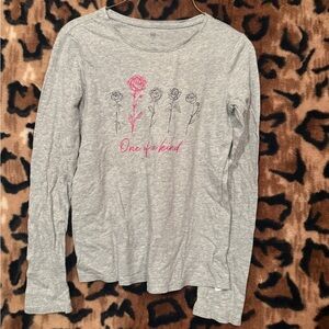 Gray Long Sleeve Shirt with Pink Floral Design